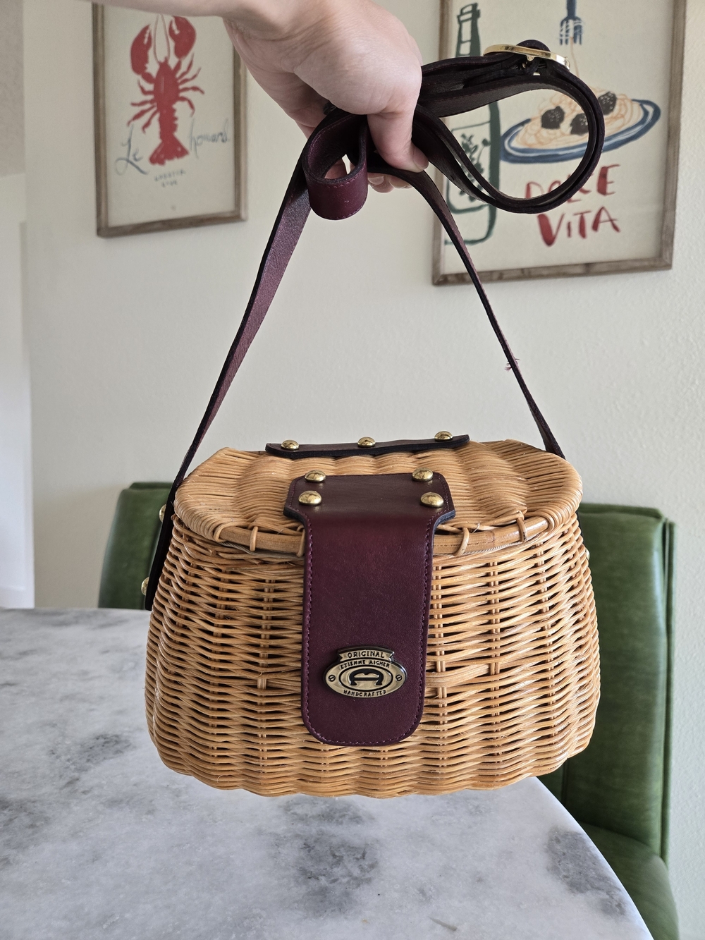 Vintage | 70's Original Etienne Aigner Wicker And Leather Basket Purse